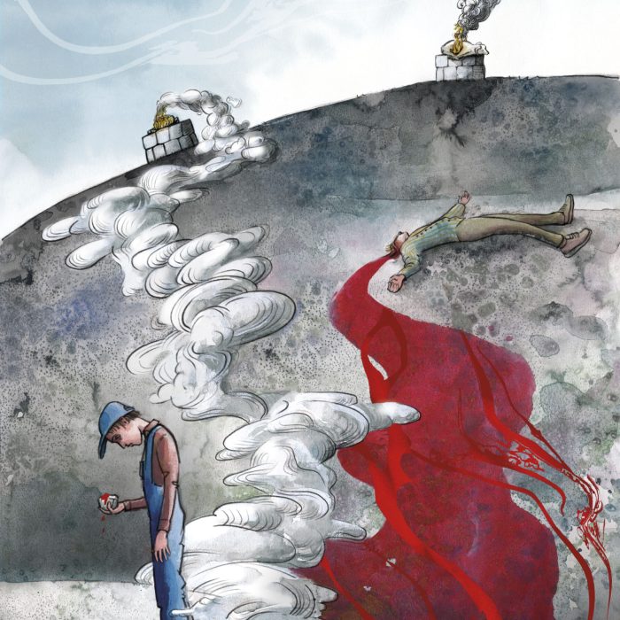 Kain og Abel. Illustration: Oliver Streich 2026 SYMF Folkekirkens skoletjeneste på syd-midt-øst fyn